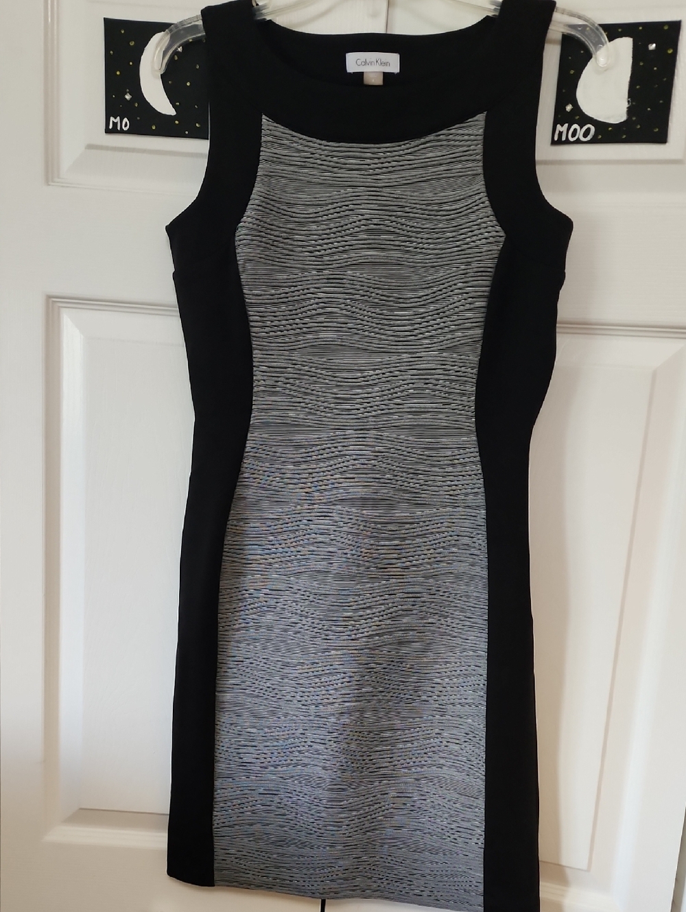 Calvin Klein Black and Gray Textured Panel Midi Dress